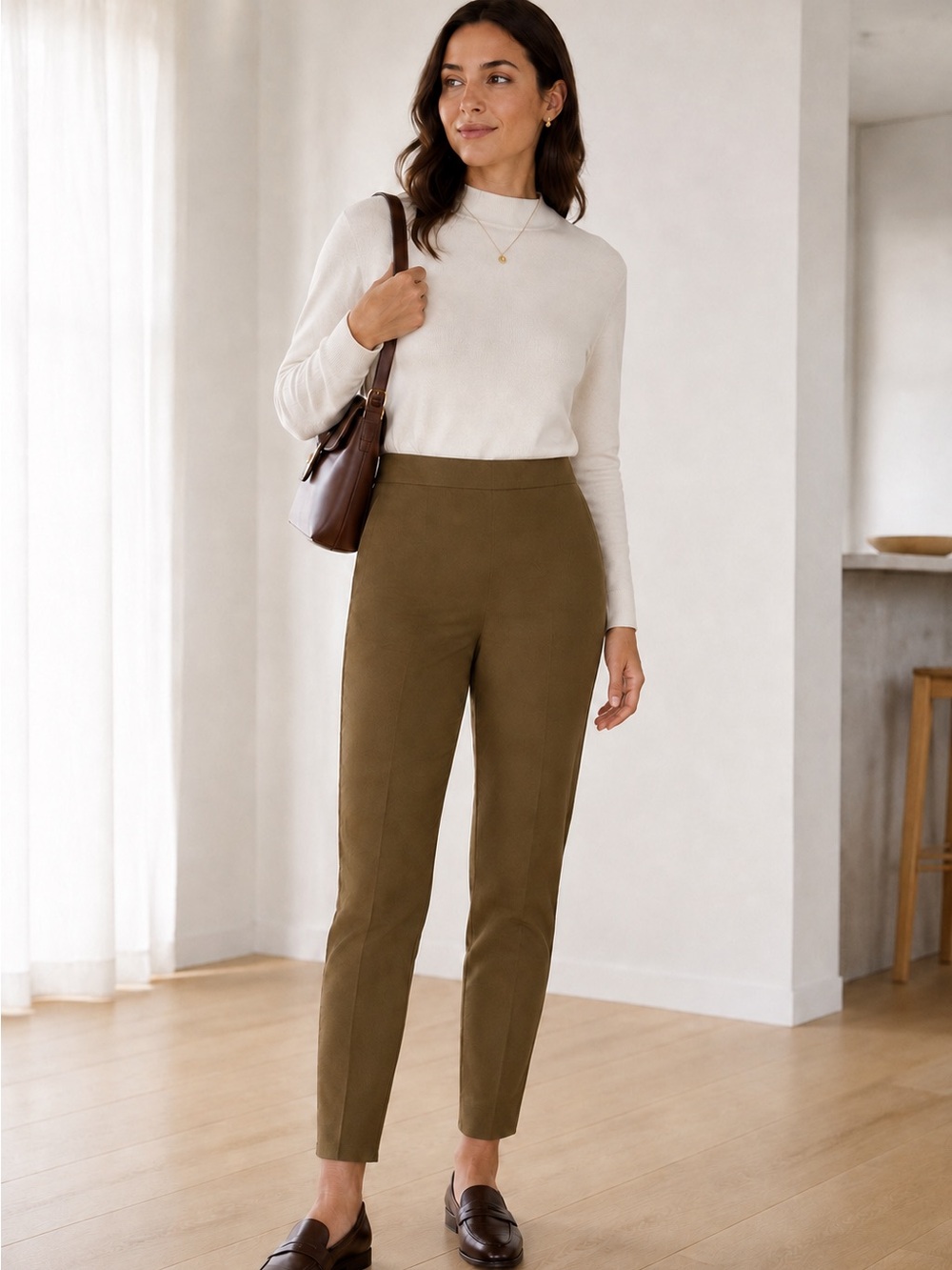 Everlane Olive High-Rise Cropped Slim Pants